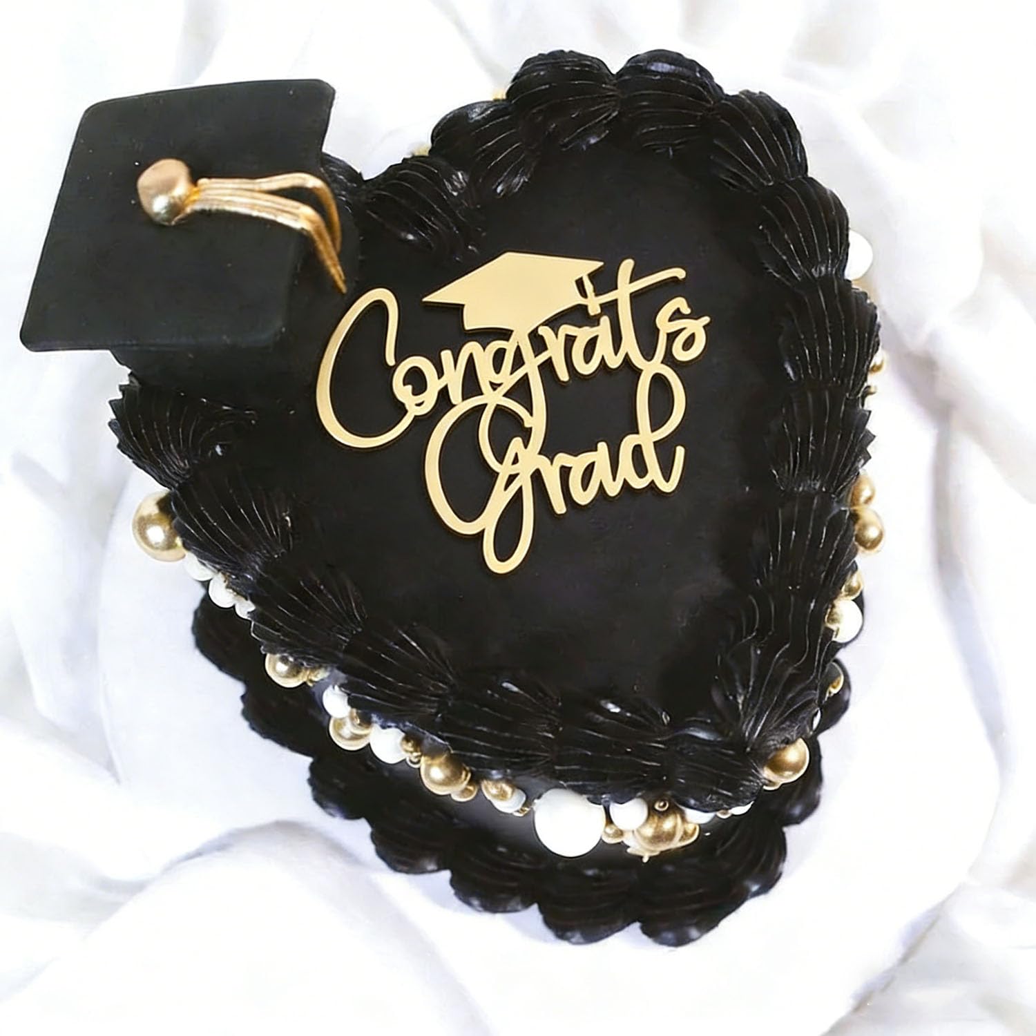 Photo 1 of Acrylic Congrats Grad Cake Topper with Tassel Grad Cap-Congratulations 2026 Graduation Cake Decor-2026 High School/College/Senior Graduation Party Decorations Supplies (gold)