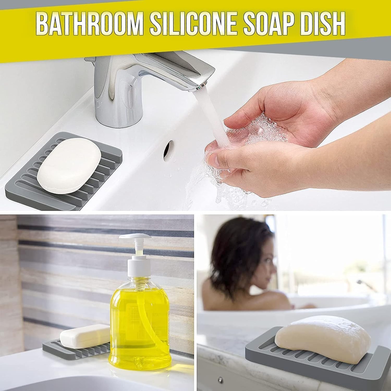 Storn Silicone Soap Tray with Anti-Slip & Quick Drain Design – Flexible, Durable Dish Soap Holder for Bathroom, Kitchen, Sink & Shower 4