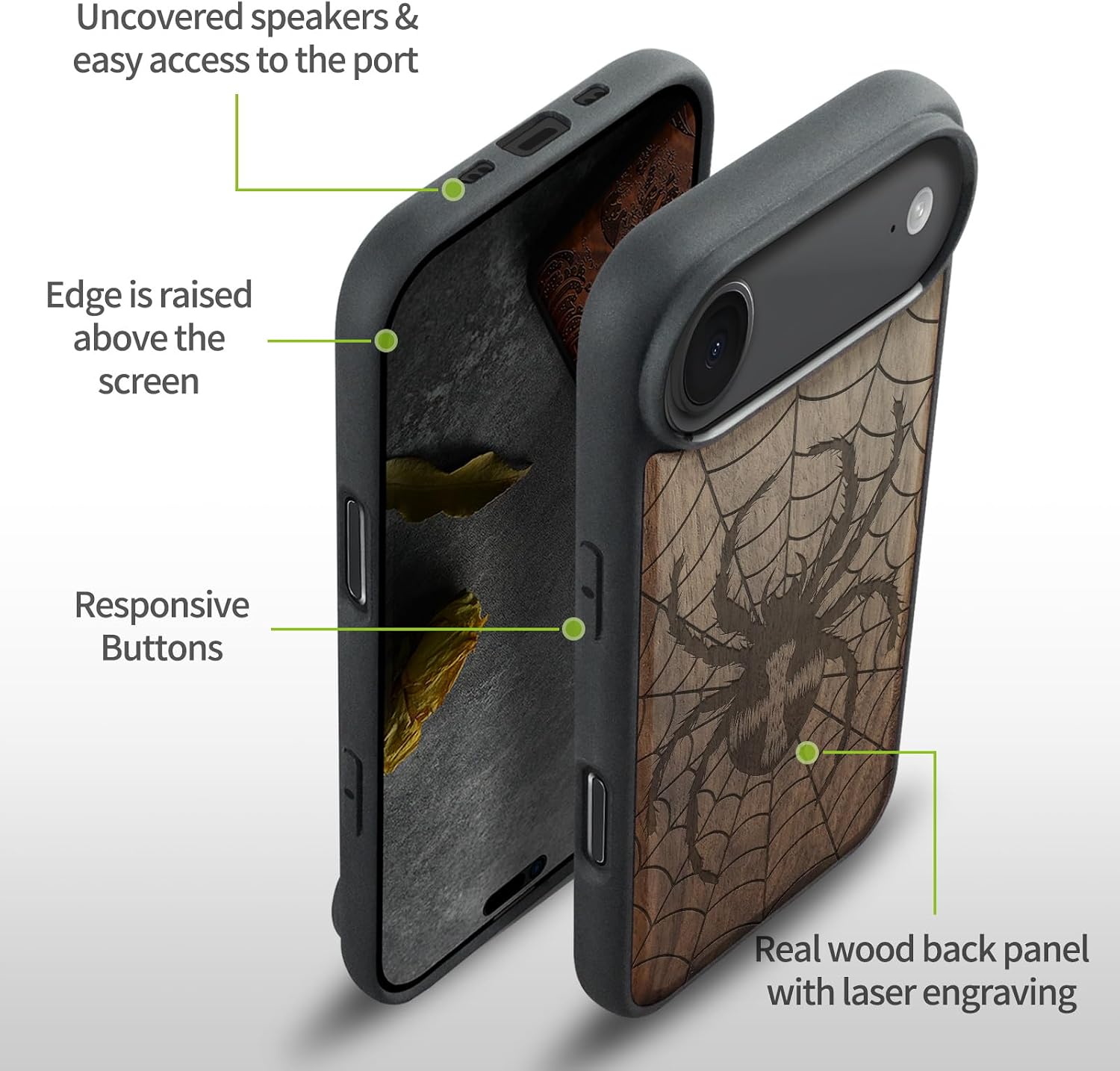 Carveit Magnetic Wooden Case for iPhone Air Case, Wood Artisan Engraved & Soft TPU Shockproof Cover, Compatible with MagSafe 17 Air Wireless Chargers (Web Weaver's Dominion) Walnut