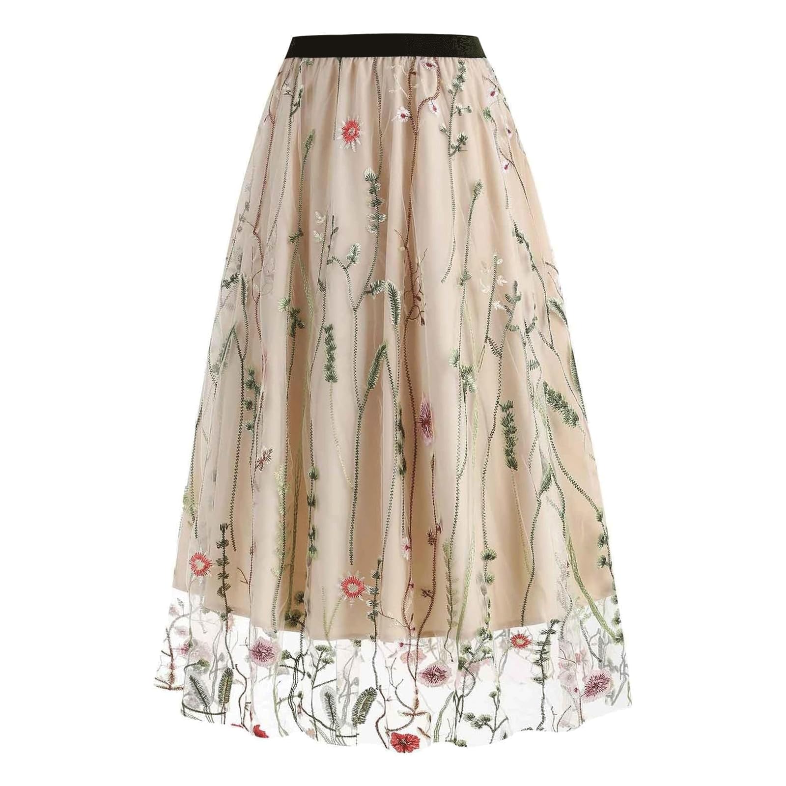 Zwierige rok vlinder geborduurde tule rokken voor vrouwen geplooide mesh rok a-lijn elastische hoge taille rok lange rokken