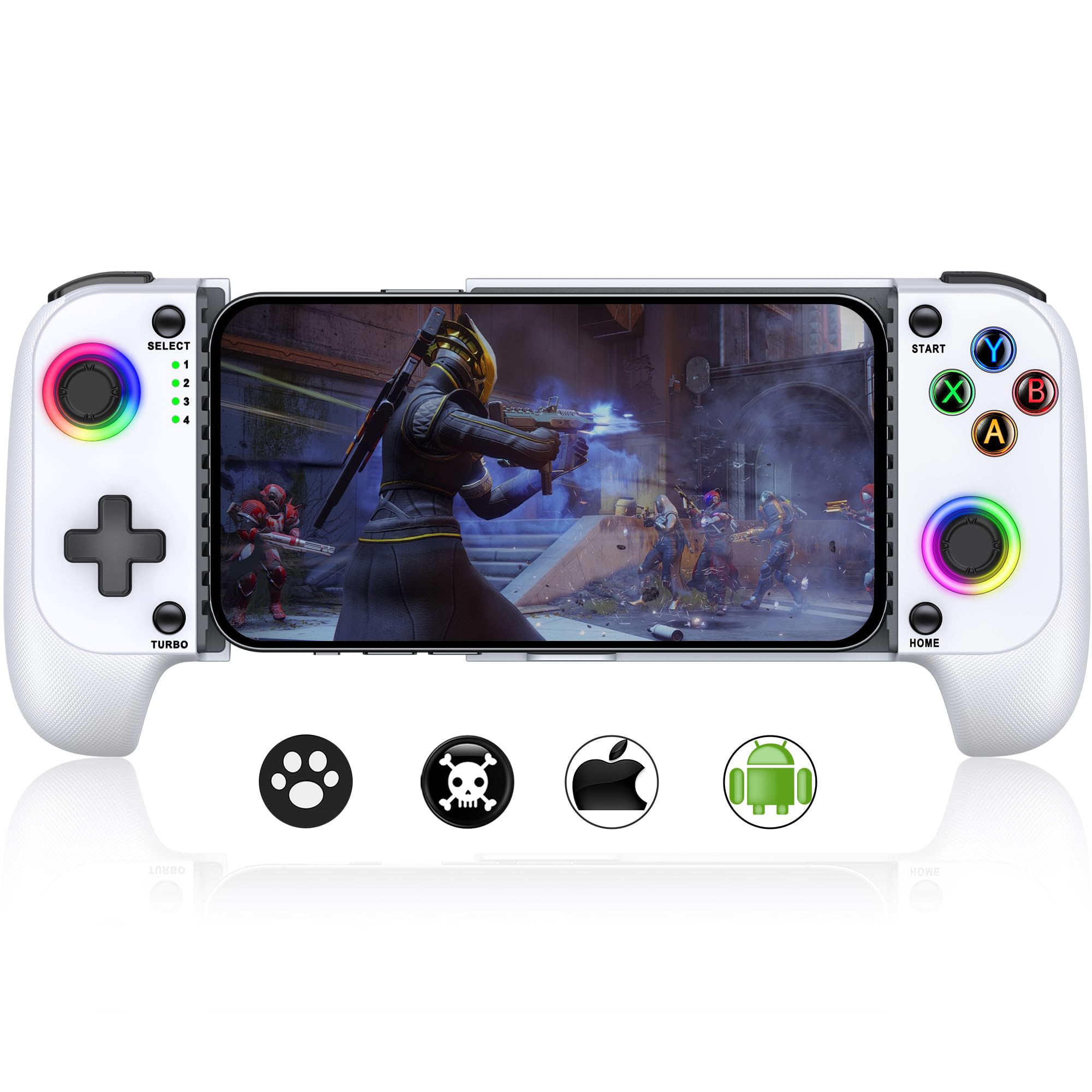 GIGEEKNY Controlador de teléfono para iPhone/Android compatible con funda de teléfono, controlador de juego móvil con luz LED, joysticks mejorados, turbo, gamepad de juegos de mano