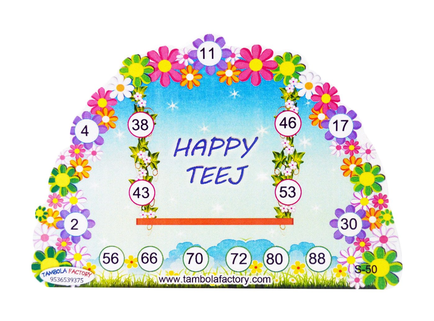 Tambola Factory Teej Green Party Housie Ticket Game (15.5 Cm X 0.5 Cm X