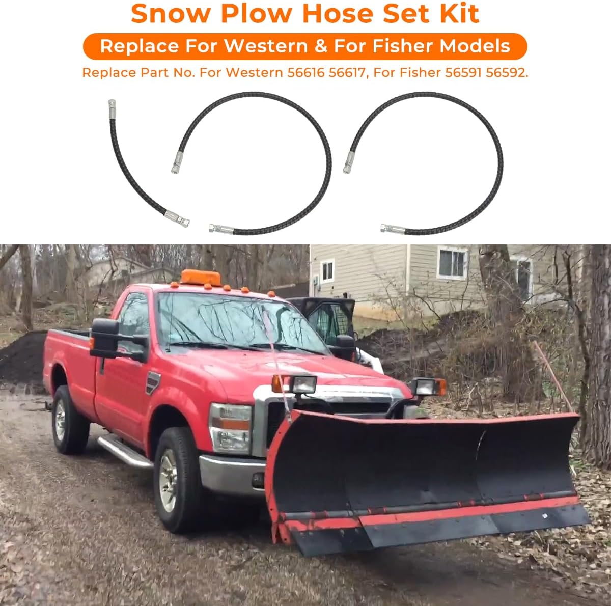 Replaces For Western 56616 56617 Replaces For Fisher 56591 56592 1/4x42 & 1/4x16 Heavy Duty Snow Plow Hose Set Kit Hydraulic Hose Set Cold Resistant