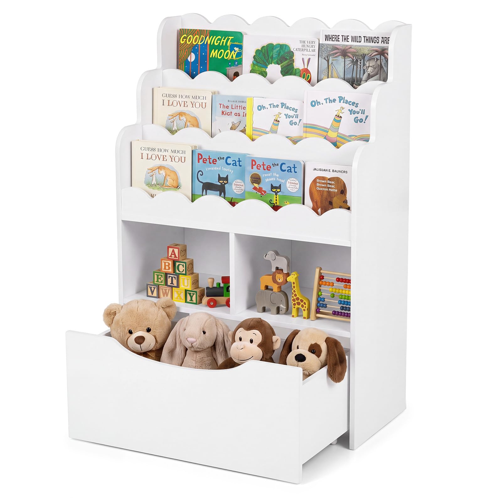 RELAX4LIFE Libreria Montessori per Bambini in Legno con Rotelle (Bianco)