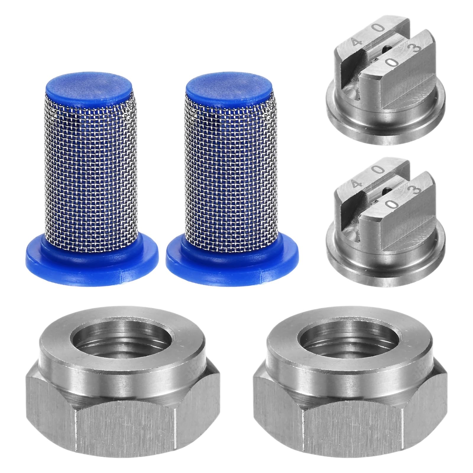 M METERXITY 2-Set Flat Fan Spray Tips, 1.1mm Orifice 40 Degree Stainless Steel Sprayer Nozzle Tips with NPT3/8 Nut and 50 Mesh Filter for Agricultural Drone Sprayer/Garden Irrigation