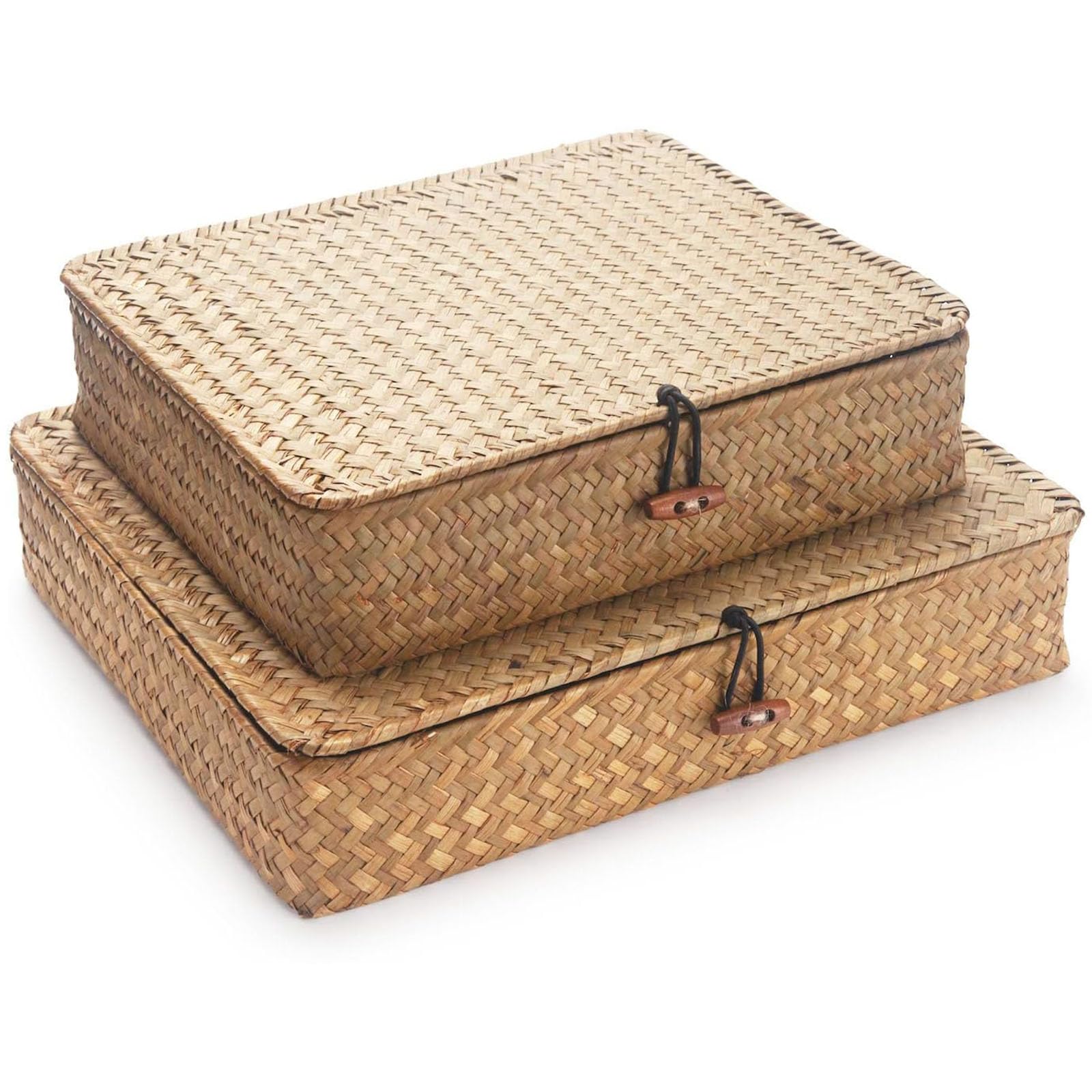Of 2 Handwoven Willow Storage Baskets with Lids for Home Organization in Living Room Bedroom Bathroom Storage Bin