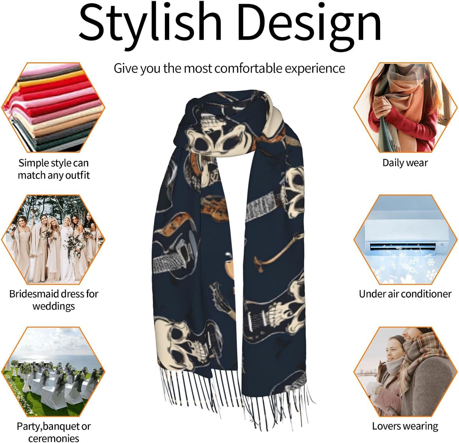 (Mexican Skull) Women's Soft Warm Scarf Large Plush Shawl Wrap with Fringe Fashion Winter Scarves for Cold Weather