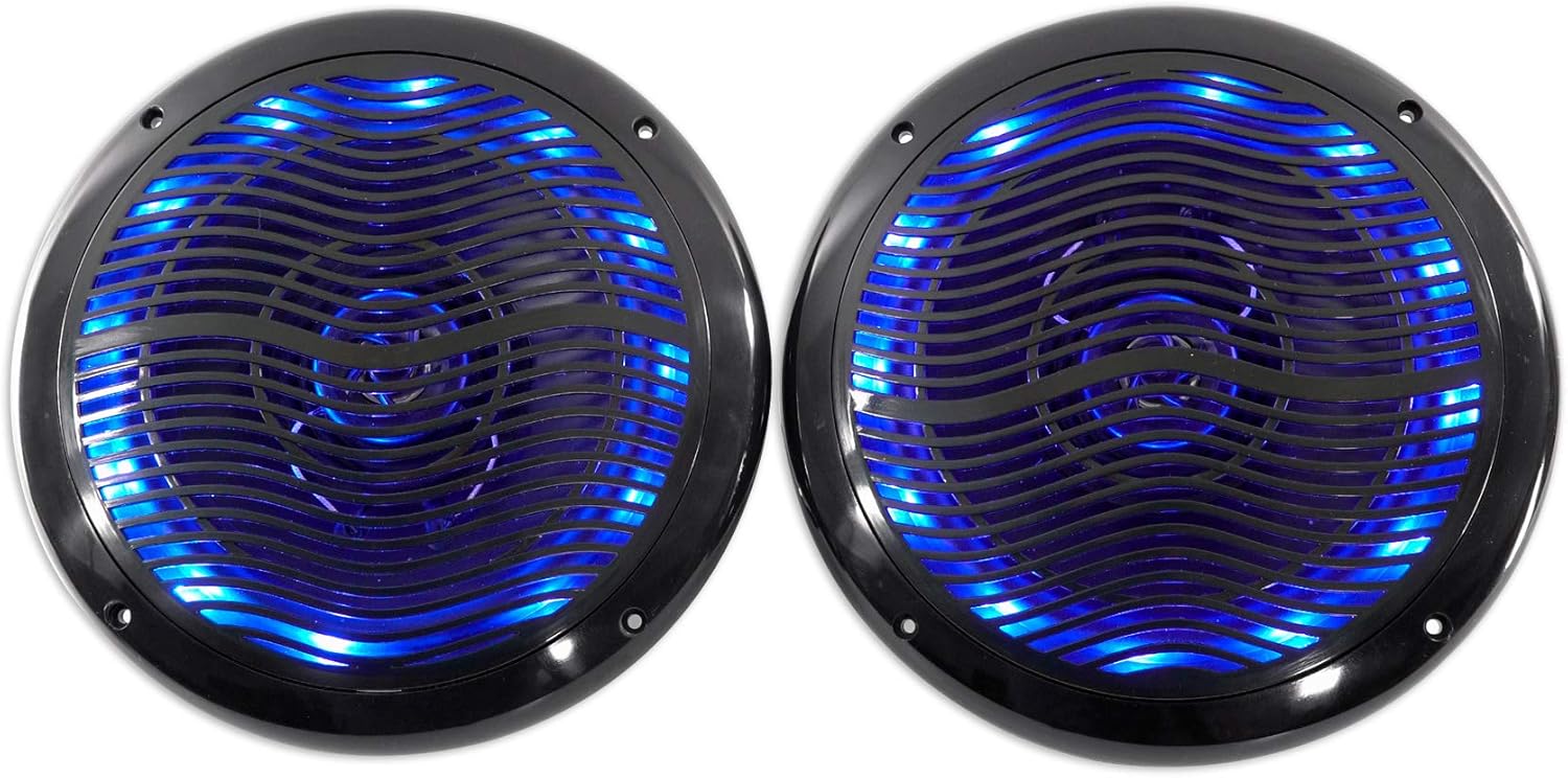 Rockville RMC80LB 8 in 800-Watt 2-Way Black Marine Speakers with Multi-Color LED Lights and Remote, for Boats and UTVs, 4-Piece