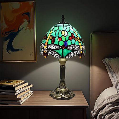 Miniatura 11 de Lámpara Pequeña Estilo Tiffany, Mini Lámparas Tiffany de Vidrio Emplomado Barroco Azul para Sala de Estar, Hogar, Dormitorio, Mesita de Noche,