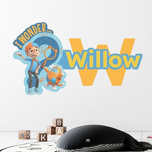 Calcomanía de pared Blippi con nombre personalizado y inicial para niños serie EGD X Blippi colección Prime calcomanía de pared para decoración de
