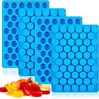 CLUEWR 55 Cavity Gummy Molds, Non-stick Round Silicone Molds for Hard Candies, Caramels, Toffees, Chocolates, 4 PCS