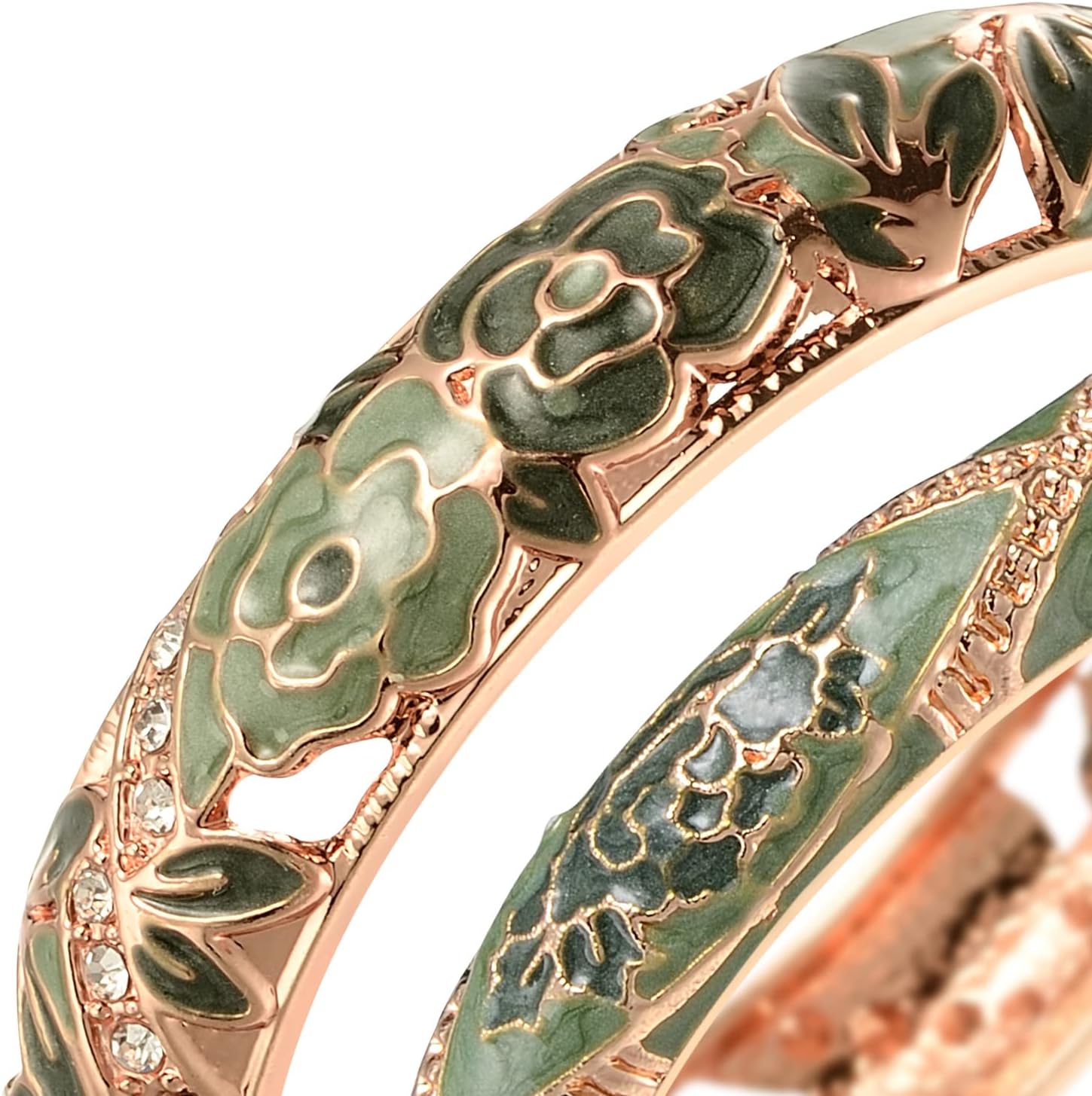 UJOY Vintage Jewelry Cloisonne Handcrafted Enameled Gorgeous Rhinestone Rose Hinged Cuff Bracelet Bangles Gifts 88A10 - Image 5