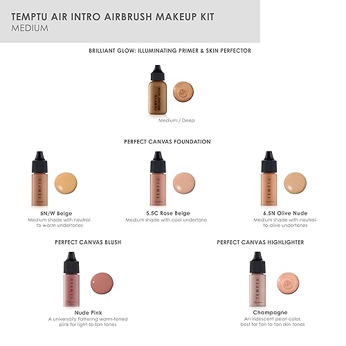 Miniatura 4 de TEMPTU Kit de maquillaje Air Intro Airbrush juego de 9 piezas incluye dispositivo inalámbrico, cartucho de maquillaje recargable, 3 bases semimate