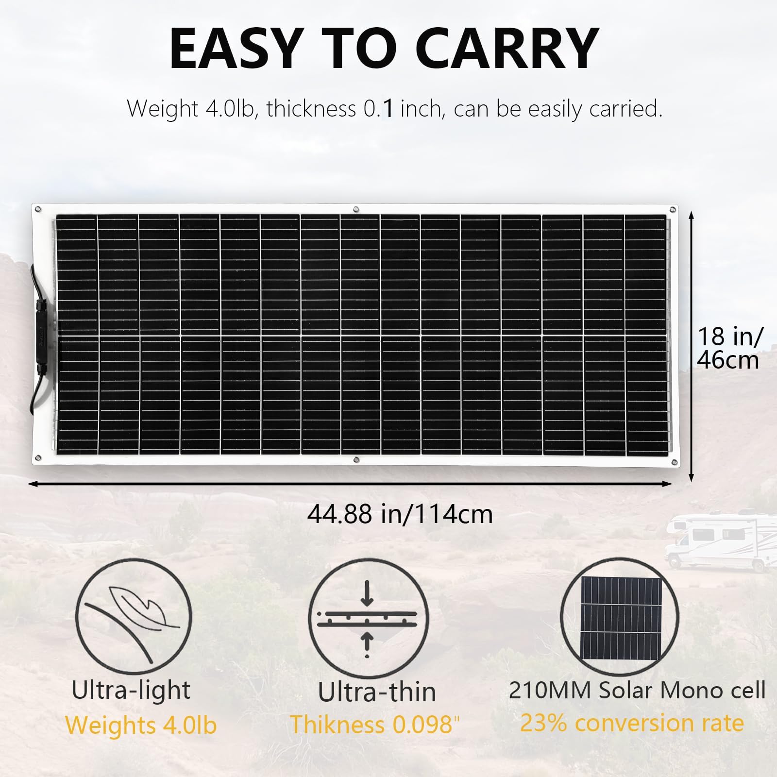XINPUGUANG Pannello solare flessibile 12 V 100 W Pannello solare Monocristallino Pannello fotovoltaico per camper, caravan, barche
