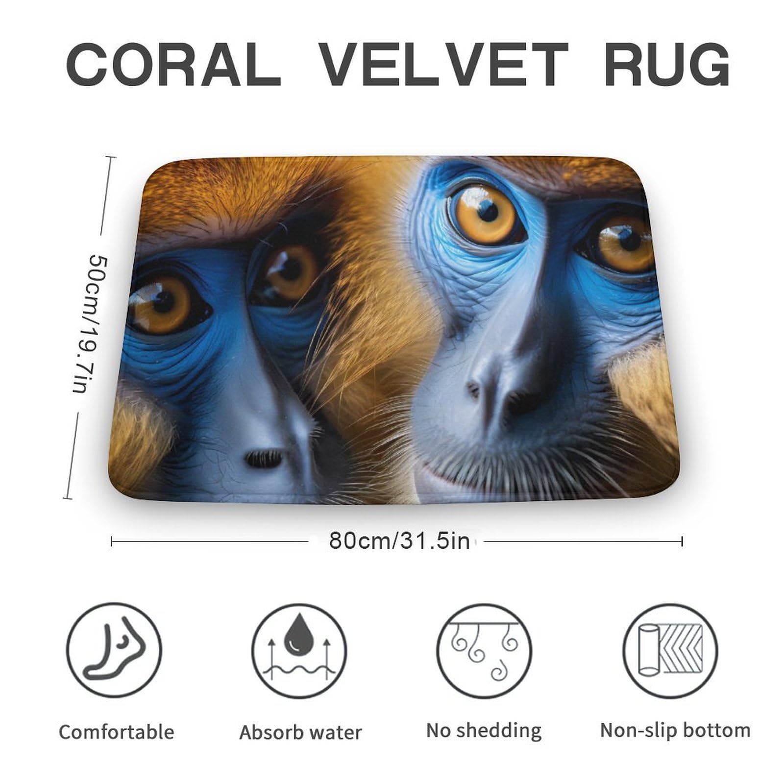 Golden Monkey Face Coral Velvet Rugs Non-Slip Bathroom Rugs Soft Kitchen Rug Floor Carpet for Home Decor 19.7