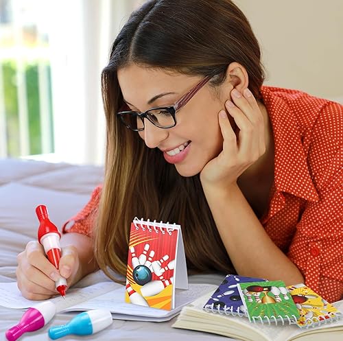 Miniatura 5 de 24 mini blocs de notas deportivos y 24 bolígrafos de boliche, regalos de fiesta para niños, blocs de notas en espiral, lindo bolígrafo retráctil de