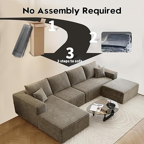 Miniatura 76 de Sofá seccional modular Cloud de 107.5 pulgadas con diván en forma de L, sofá modular moderno con asiento profundo, sofás tapizados para sala de