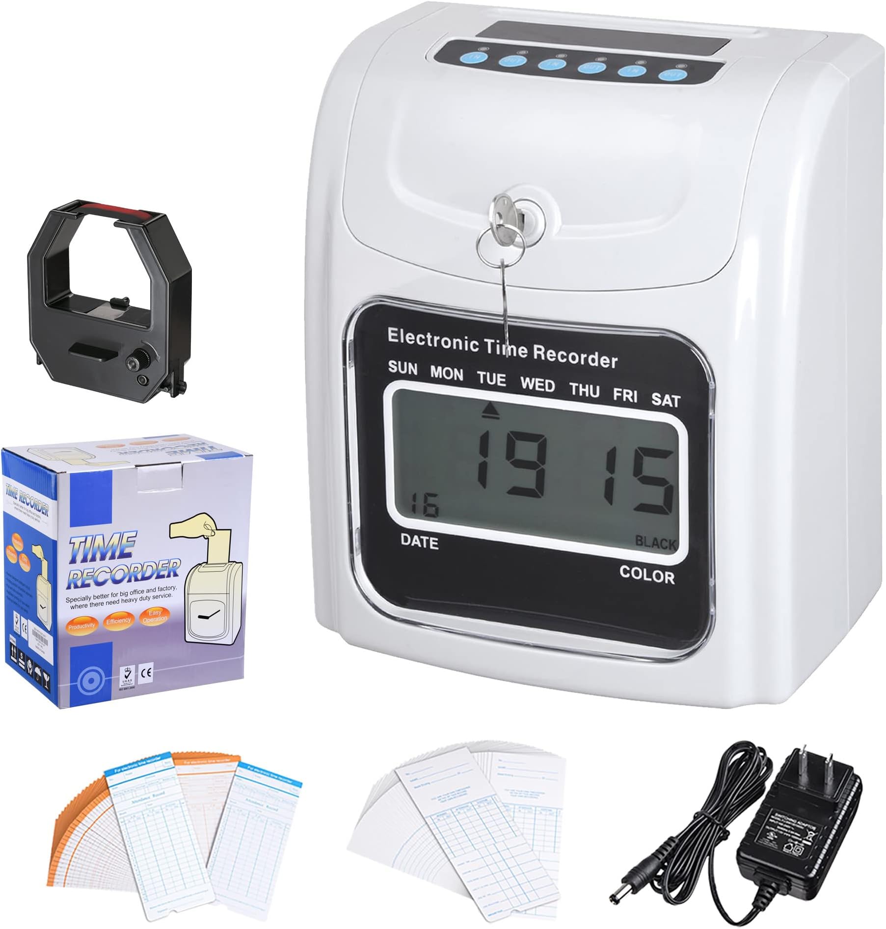 Employee Attendance Punch Time Clock Payroll Recorder LCD Display w/ 100 Cards