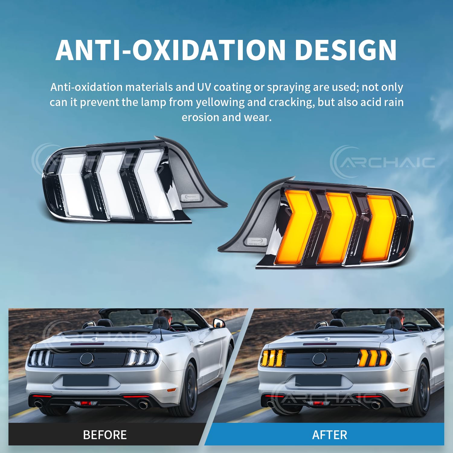Lanterna Traseira LED Archaic Para Ford Mustang Shelby 2015-2023 - Sequencial E Impermeável