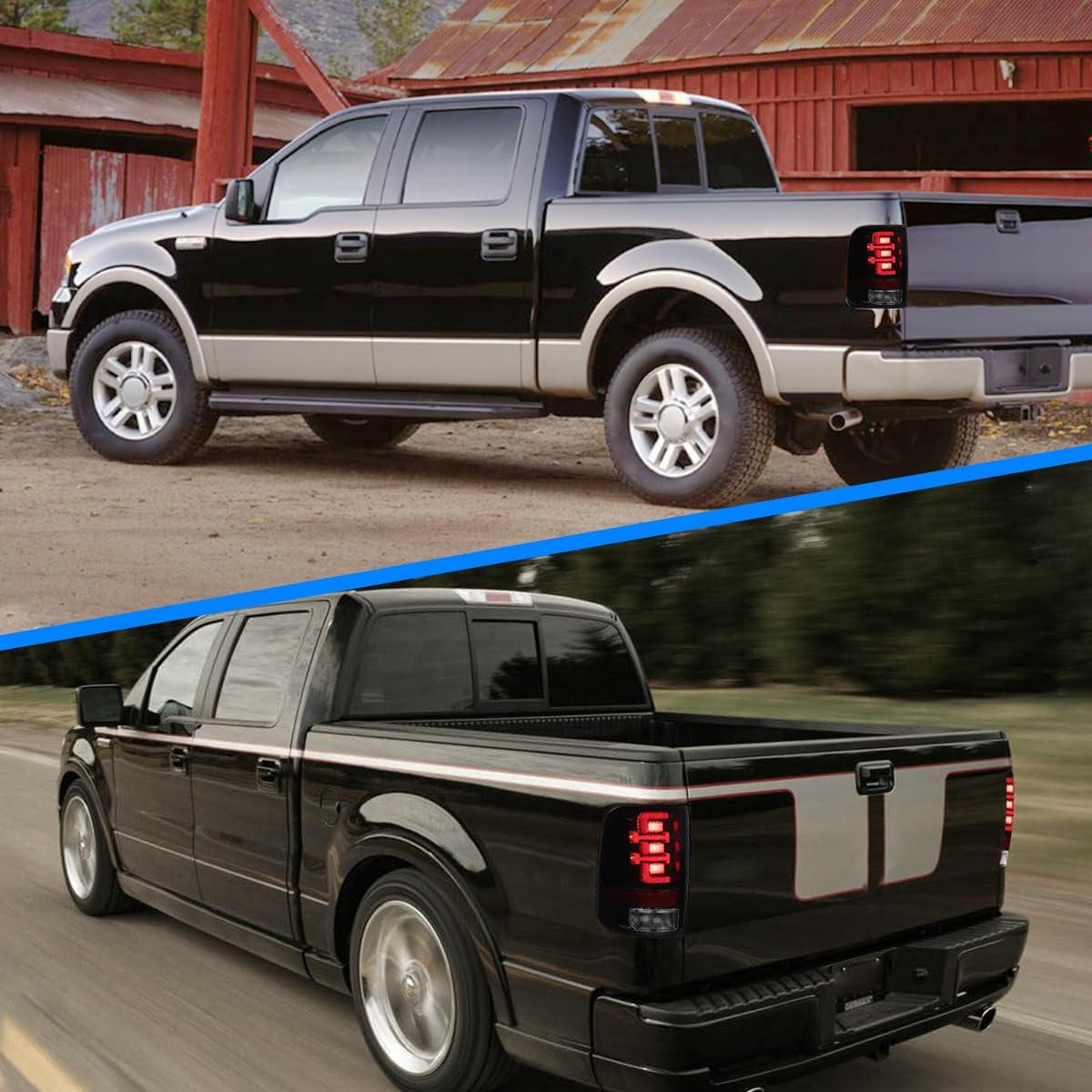 CPW Full LED Tail Lights Compatible With Ford F-150 Styleside Model 2004-2008, LED Tube Bar Rear Light Brake Lamps Pair with LED Sequential Turn Signal(Black Housing/Smoke Lens)