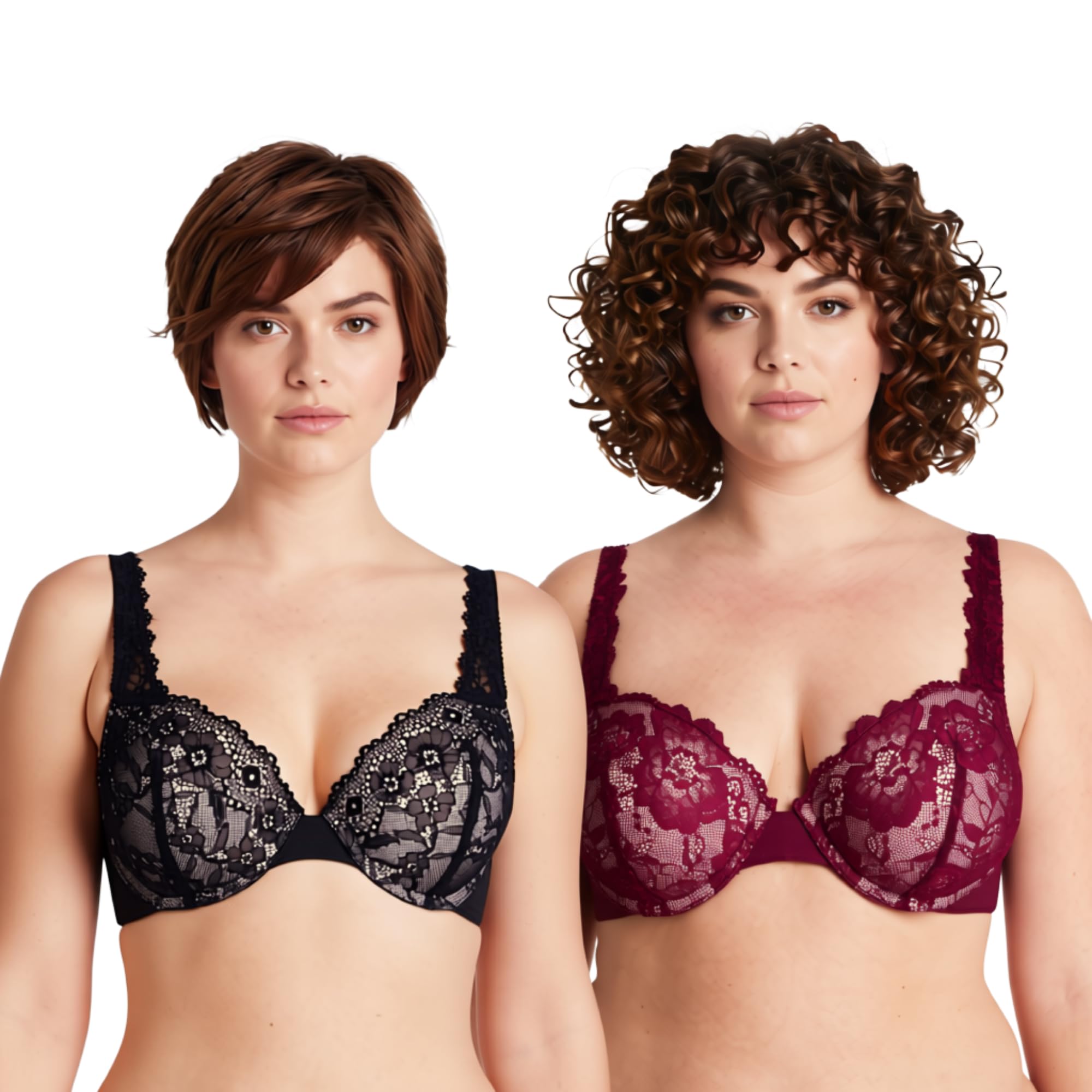 Curve Muse Damen Übergröße +1,5 Tassen Bügel Spitzen-BHS | Halbschale, Push-up, Gepolstert, Balconette, Atmungsaktiv, Verstellbare Träger