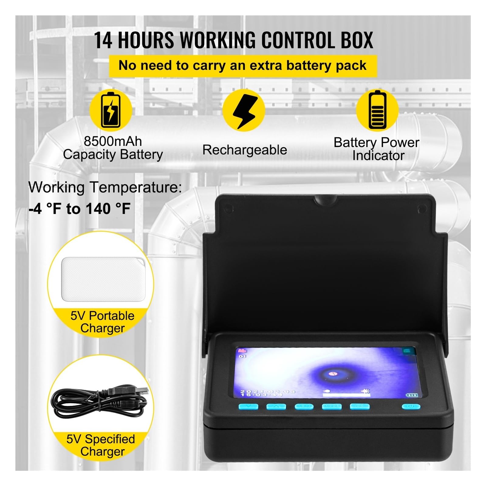 Boroscopio, Cámara de alcantarillado inspección tuberías con Pantalla 4,3" endoscopio Industrial Impermeable DVR(20M Cable)