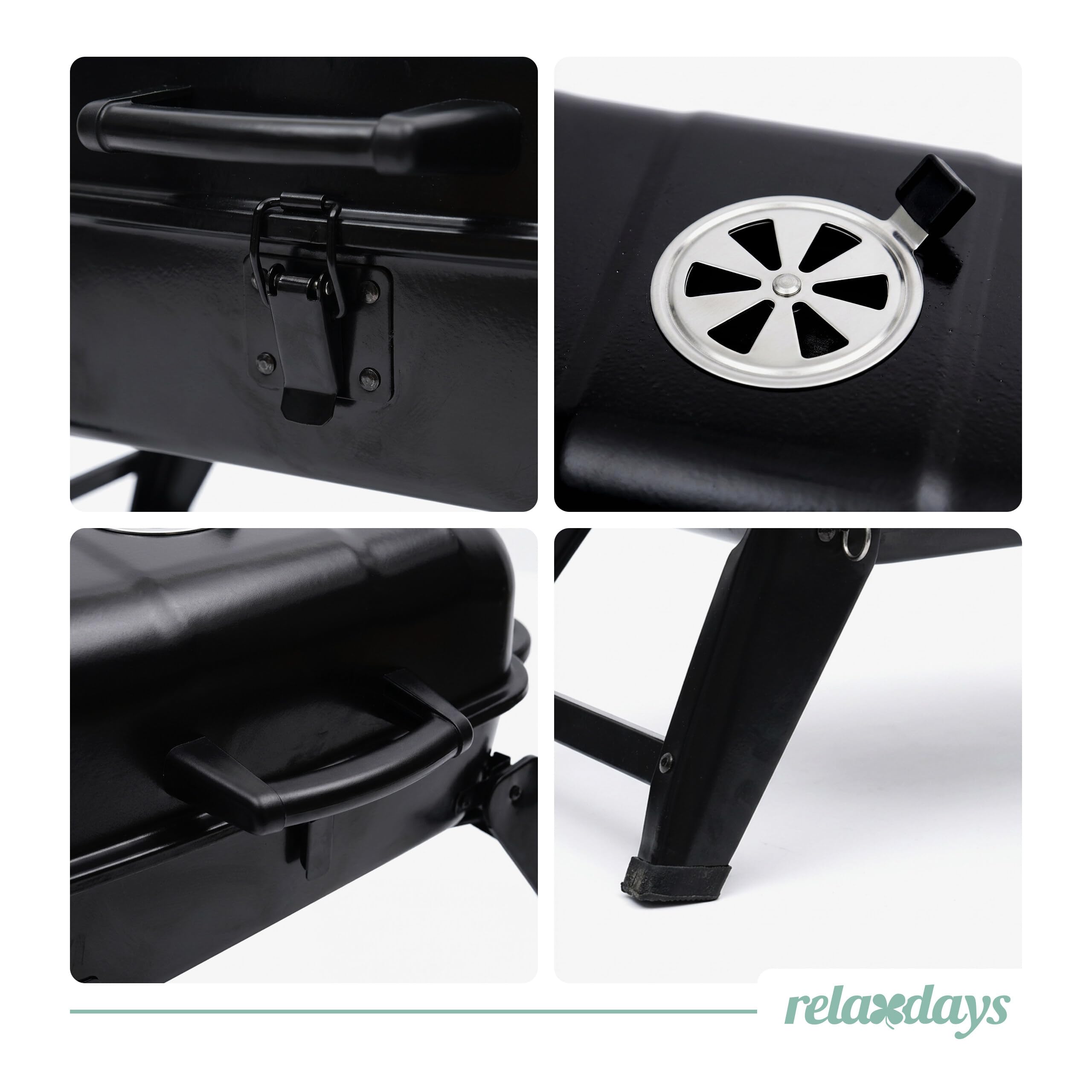 Relaxdays Tischgrill, tragbarer Klappgrill, HBT: 34 x 59 x 36 cm, Warmhalterost, Lüftung, Kohlegrill, Stahl, schwarz