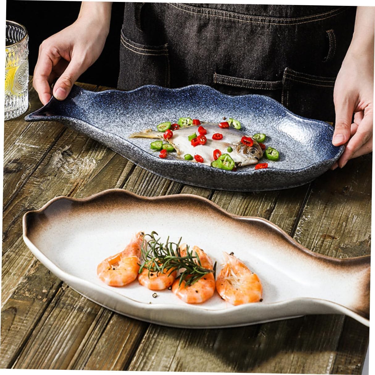 TOYANDONA Ceramic Steamed Fish Serving Dish 14-inch Japanese Style Fish Plate Creative Sushi Sashimi Platter Kitchen Dining Tableware for Home and Restaurant Use