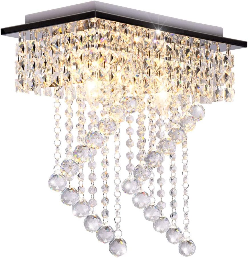 Dellemade Modern Crystal Chandelier Ceiling Light with 2 Lights for Staircase, Bar, Kitchen, Dining Room, Children’s Bedroom [Energy Class A+]