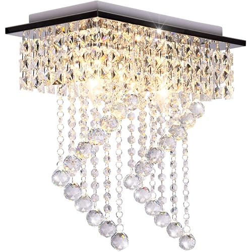 Surpars House Flush Mount 2-Light Crystal Chandelier, Length:15" Width:7.87" Height:15.3",Silver