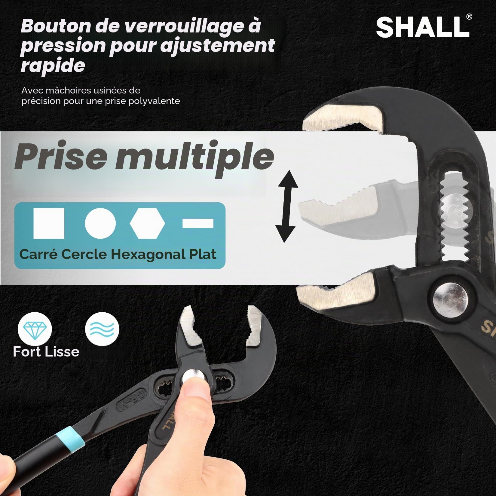 SHALL Lot de 3 pinces à joint rainuré (30,5 cm, 23,5 cm, 17,8 cm), à pompe à eau en acier Cr-V, pince à rainure et languette à réglage rapide avec sac à outils pour réparation domestique et plomberie