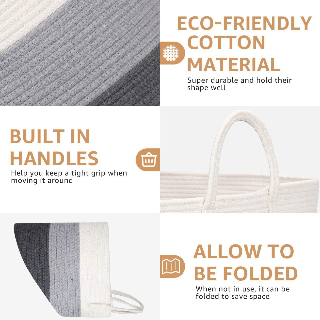 COSYLAND Extra Large 22.1“x22.1“x14.2“ Storage Laundry Basket Woven Cotton Rope Organizer for Blanket Toys Towels Baby Nursery Hamper Bin with Handle : Baby