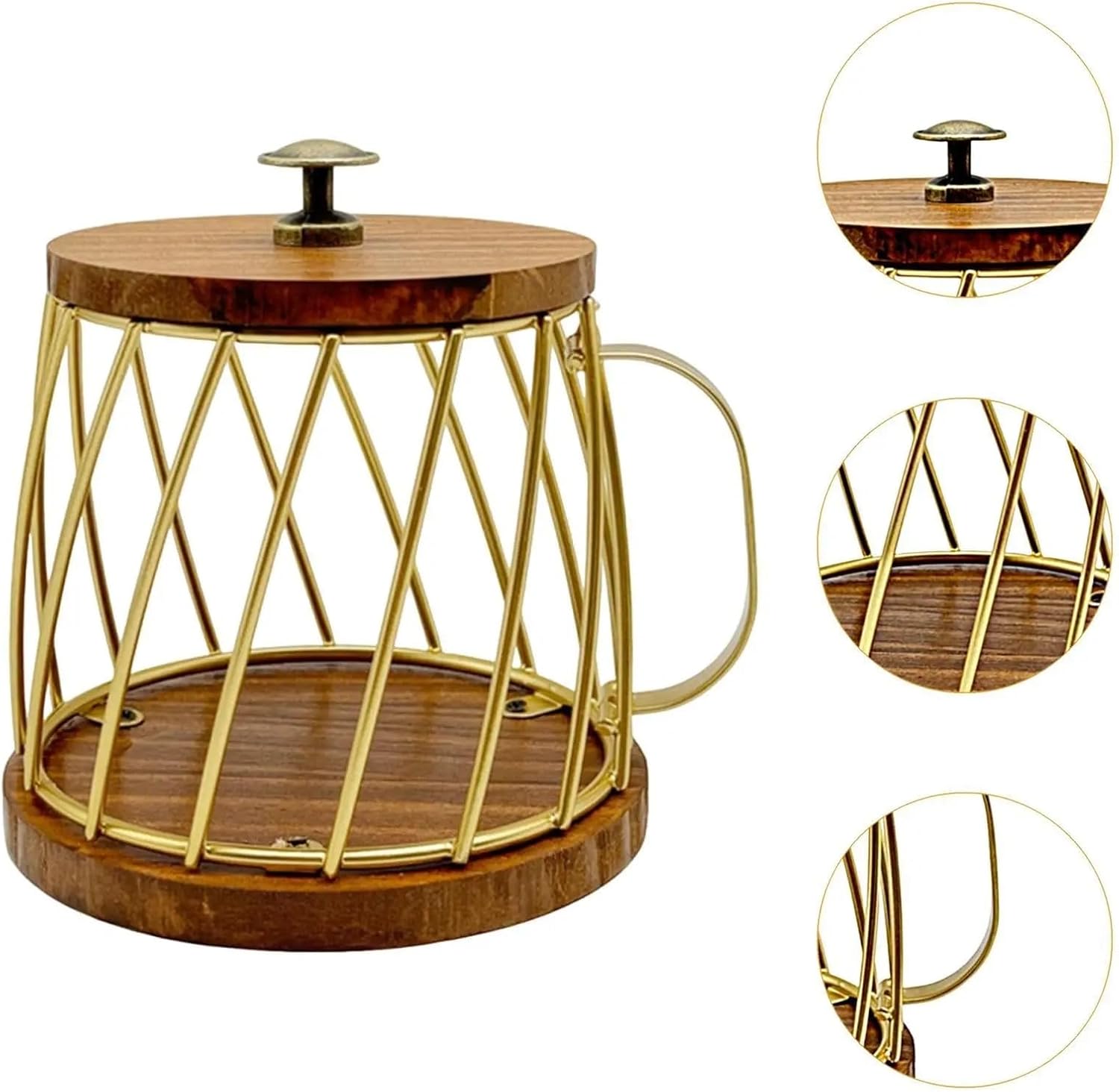 Coffee Pod Holder,Metal Large Capacity Wooden Coffee Capsule Holder Container For Countertop,Kitchen,Cafe,Desktop,Office(Gold 1pcs)