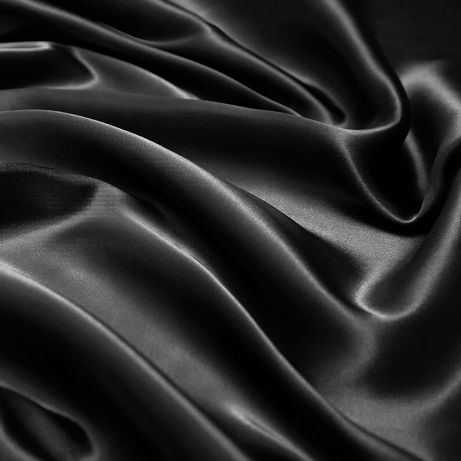 wavveUziz Satin Sheets Queen Size Black Satin Bed Sheet Set 16" Deep Pocket Silky Satin Sheet Set with 1 Fitted Sheet, 1 Flat Sheet and 2 Pillow Cases- Wrinkle, Fade, Stain Resistant- 4 Piece