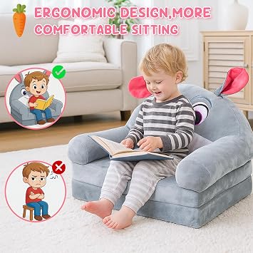 Kids Sofa Bed Foldable & Convertible 2-in-1 Toddler Sofa Chair & Lounger Removable Washable Cover Kids Couch Sofas Suitable for Living Room Bedroom, Children's Day and Birthday Gift for Girls Boys