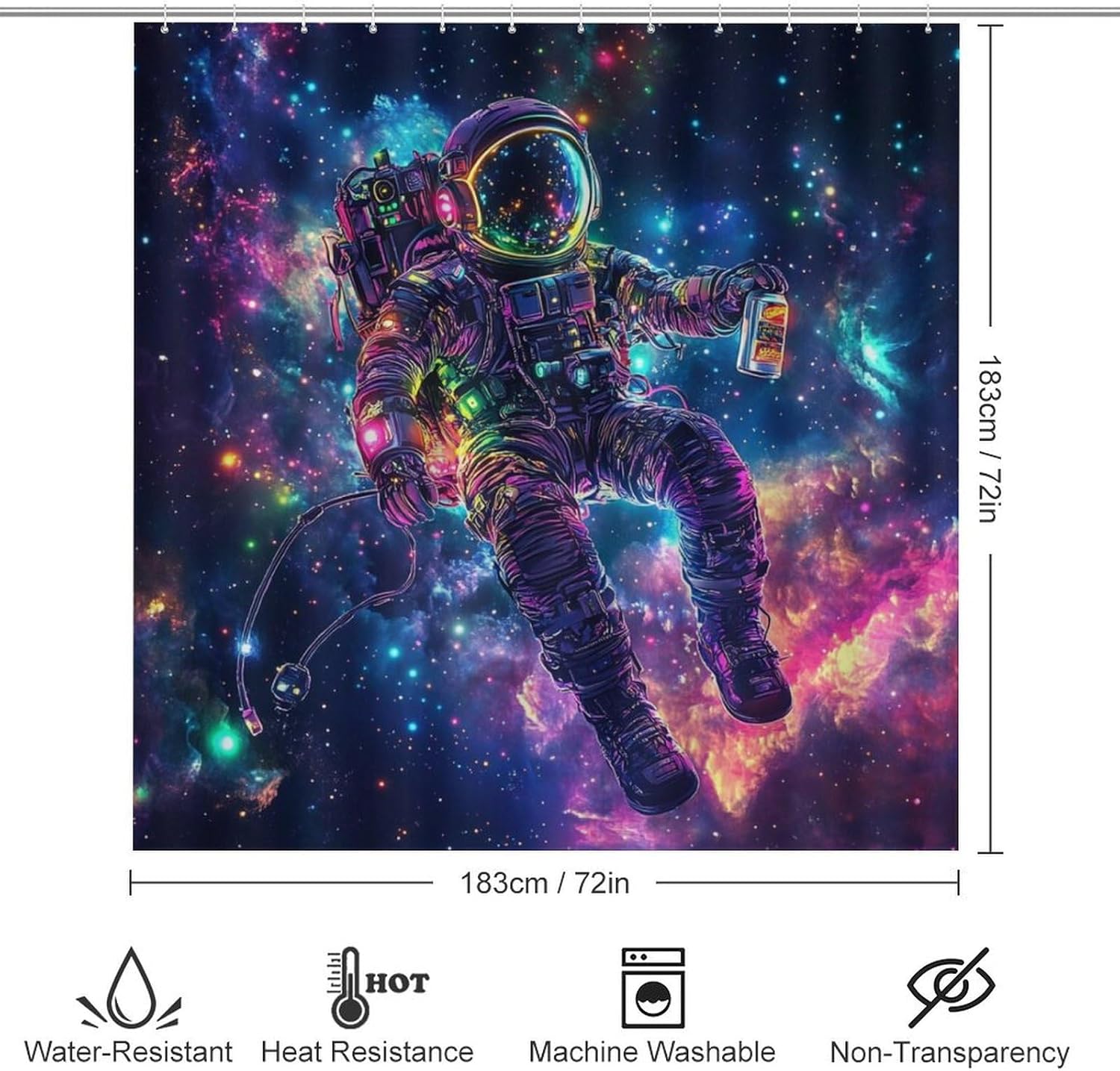 Abstract Astronaut Shower Curtain Sets with Toilet Lid Cover and Rugs, Mystery Watercolor Galaxy Space Bathroom Decor Set with Rug U Shape Mat, Waterproof Shower Curtain with 12 Hook 4Pcs
