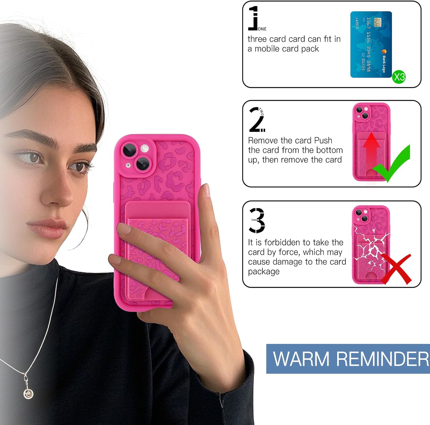 Compatible with iPhone 15 Wallet Case with Card Holder (3 Cards), Cheetah Print Shockproof Soft TPU Protective Cover Women Girls, Wallet Case for iPhone 15 6.1 Inch, Hot Pink