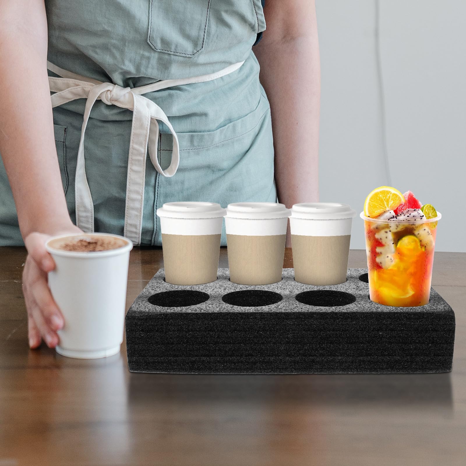ABOOFAN Plateaux Porte-gobelets Noirs pour 8 Tasses, Support Pratique en Plastique 3 Pièces pour Boissons Chaudes ou Froides en Boutique Café ou Salon de Dessert Réutilisable