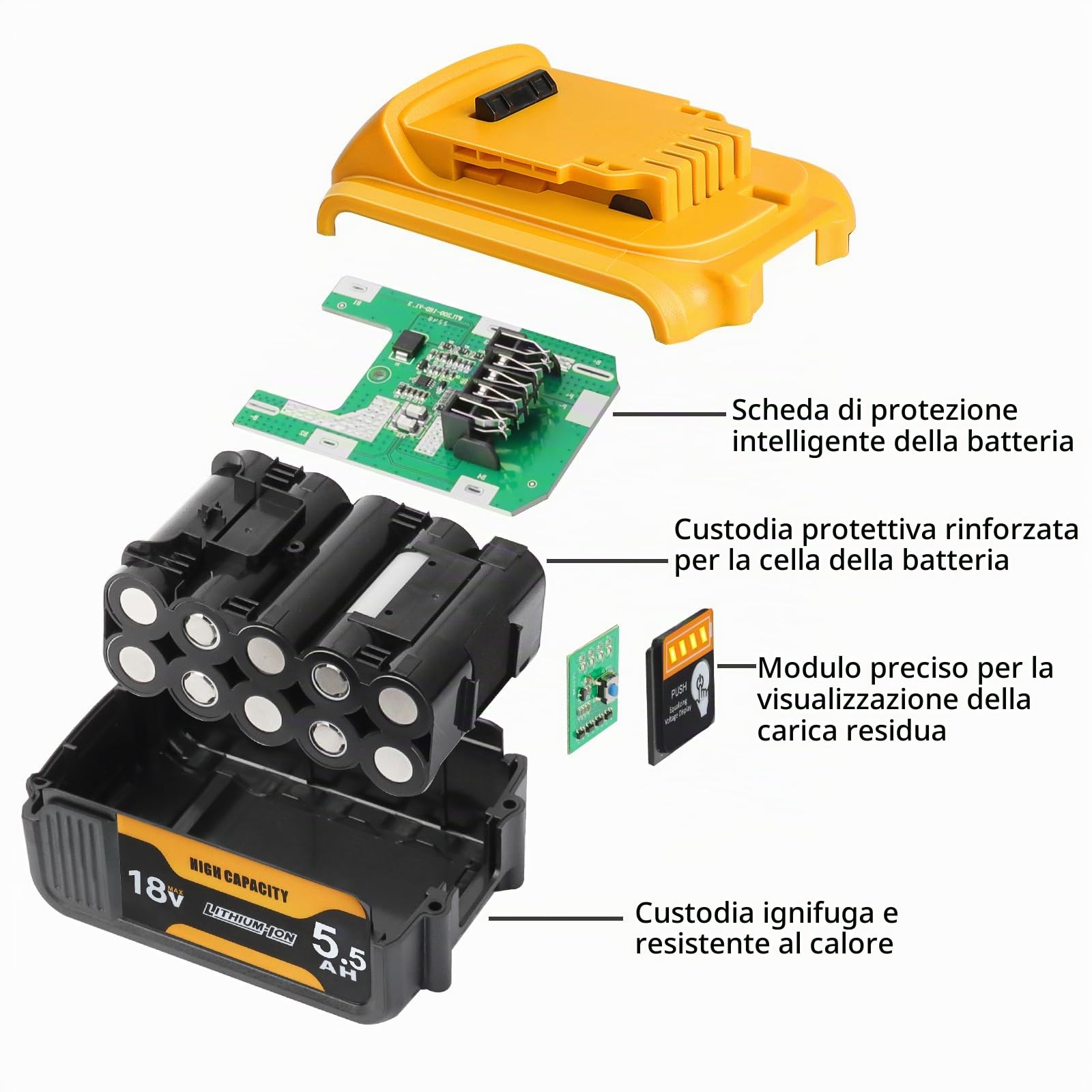 Waitley Batteria 18 V 5,5 Ah compatibile con DeWalt XR DCB200 DCB201