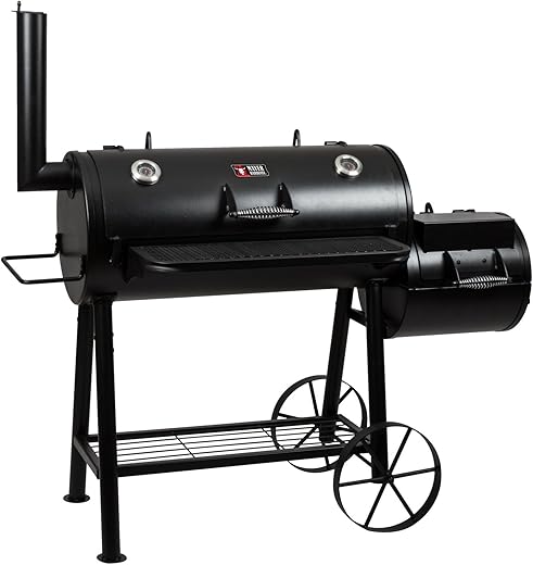 Mayer Barbecue RAUCHA Longhorn Smoker MS-500 Master Smoker-Grill Barbeque Grillwagen Holzkohlegrill, massiv, 68 kg, Schwarz