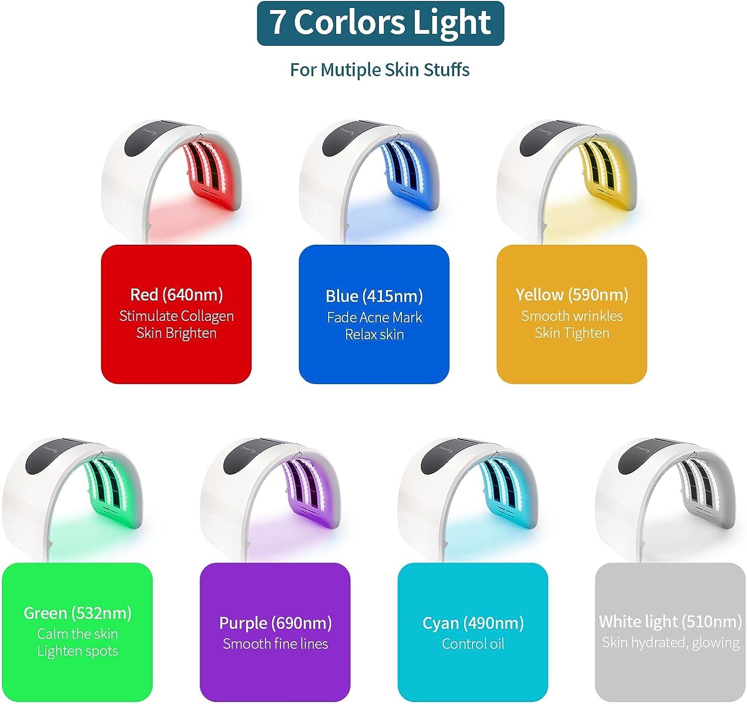 7 couleurs PDT led masque, masque facial (white)