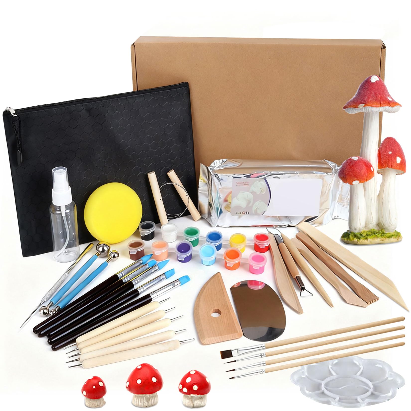 33 Piezas Herramientas Arcilla, Kit Ceramica Principiante | 30 Herramientas de Maquetismo y Escultura, 1 Paleta, 1 Juego de Arcillas, Regadera, para Manualidades
