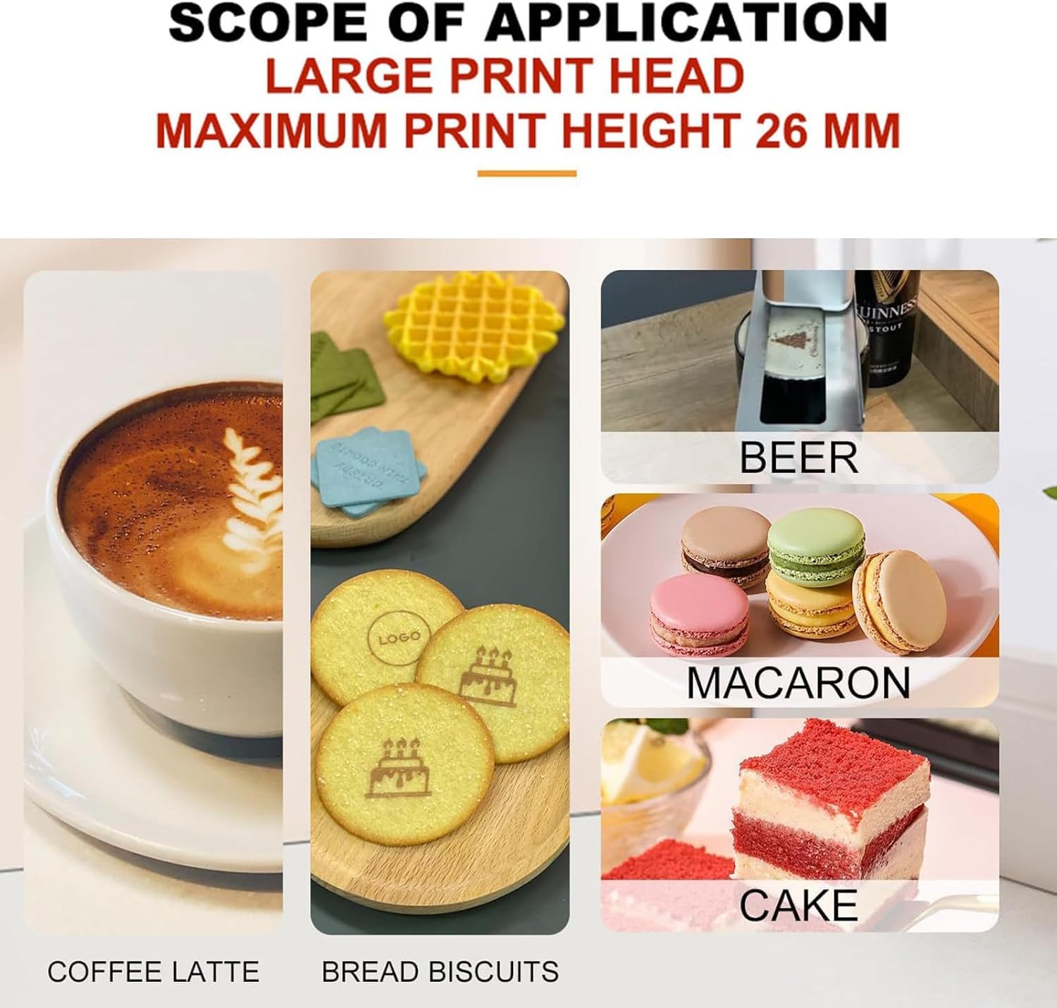 Stampante alimentare alimentare portatile wireless per torte, caffè, latte art, dessert e fai da te, stampa fotografica digitale a getto d'inchiostro, design leggero con cartucce di inchiostro marrone