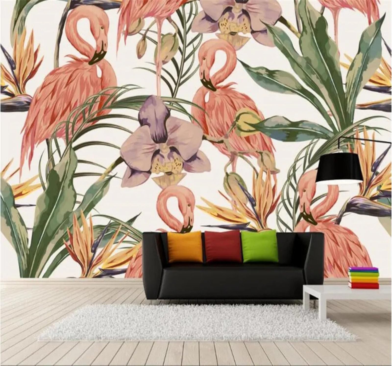 Xlming 400Cm×280Cm(B×H) Minimalist Cosy Pink Flamingo Pastoral 3D Wallpaper Silky Texture Home Study Office Grey Dining Room Sofa Bedroom Living Room Tv Backdrop-400Cm×280Cm