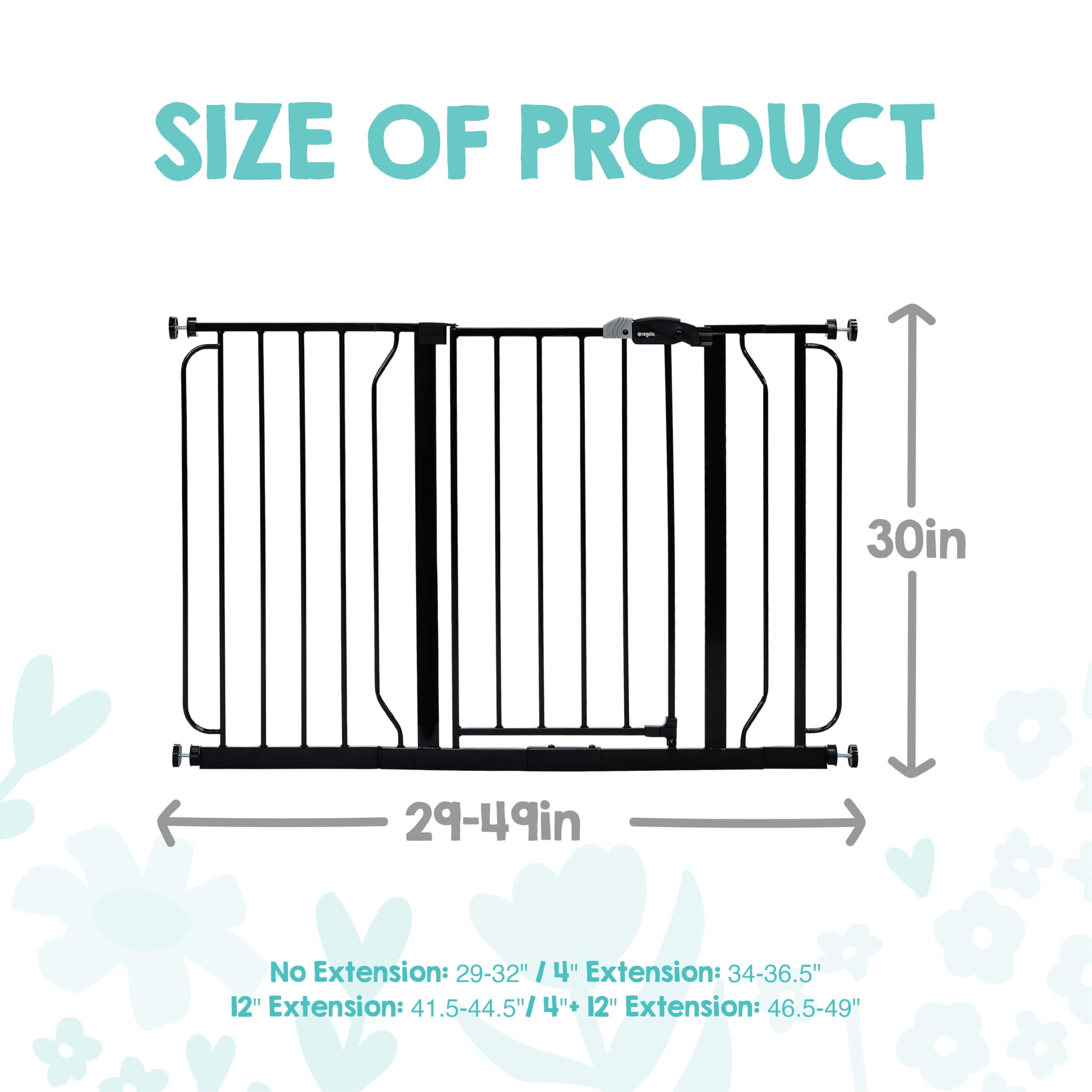 Regalo Easy Step 100 cm bardzo szeroka brama dla niemowląt, zawiera 10 cm i 30 cm, zestaw 4 sztuk mocowań ciśnieniowych i 4 sztuki zestawu do montażu ściennego, czarny