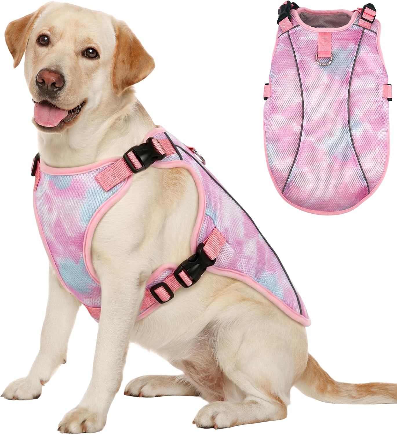 Kuoser Dog Cooling Vest for Dogs, Lightweight Cooling Shirt for Small Medium Large Dogs, Adjustable Pet Cooler Jacket with Reflective Stripe, UV Protection Pet Harness T-Shirt for Summer Outdoor