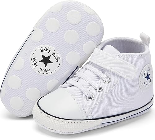 BACSAC Zapatos altos de lona para bebés y niñas recién nacidos, zapatos deportivos para primeros pasos con gancho y bucle, transpirables, ligeros,