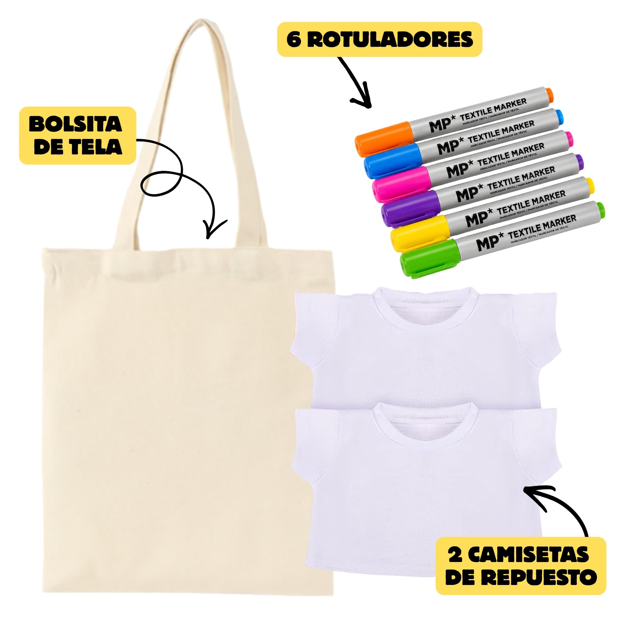 Kit Manualidades Niños Pinta Tu Osito de Peluche Regalo niño 4, 5, 6 años | Incluye Rotuladores y Camisetas de repuesto Juego de Pintar Creativo
