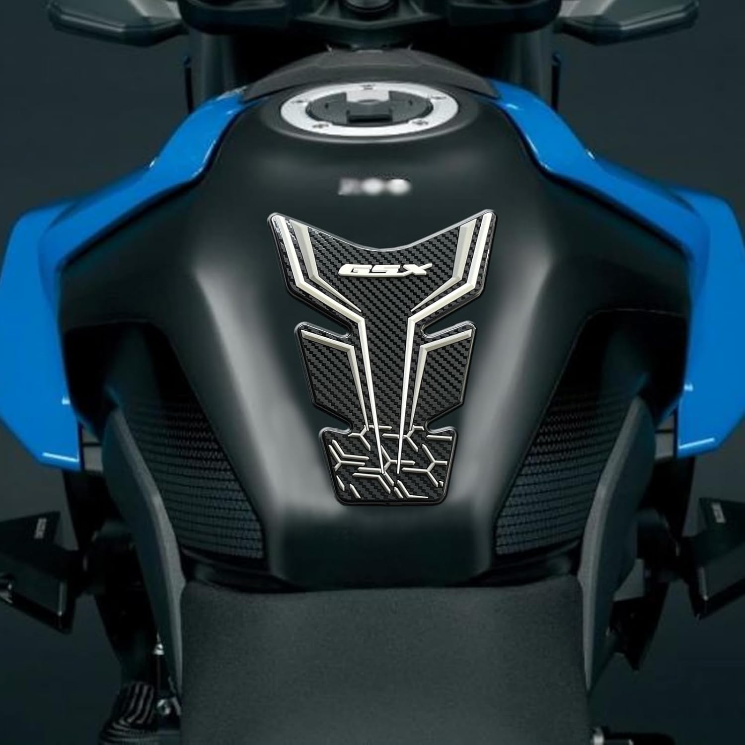 for GSX-8R GSX-8S 2023-2025 Non-Slip Carbon Fiber Textured Bottom Side Fuel Tank Rubber Stickers 3D Embossed Rubber Fuel Tank Pads Fuel Tank Knee Pads gsx8r/8s Motorcycle Accessories (Gray)