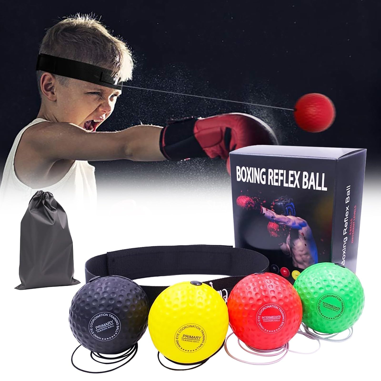 Boxing Reflex Ball for Adults and Kids React Reflex Balls on String with Headband Sports Reaction Balls,Speed Flex,Boxing Machine,Boxing Training Ball,Improve Hand Eye Coordination, Punching Speed
